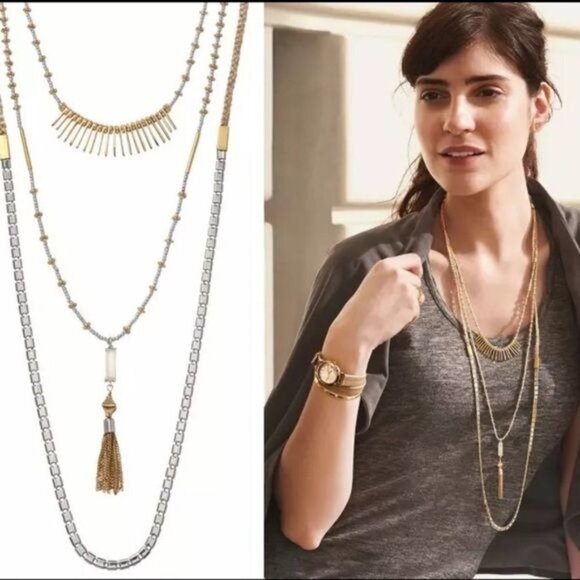 💜 Stella & Dot Riad Multi Strand Layering Necklace Versatile NIB - Picture 2 of 10